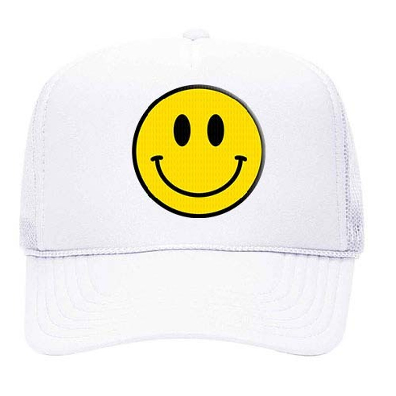 Happy Face Yellow Smile Face Unisex Embroidered Foam Front Mesh Back Trucker Hat