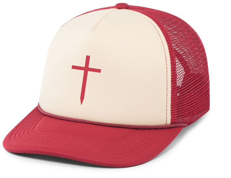 Mens Christian Cross Embroidered Rope Hat Foam Front Mesh Back