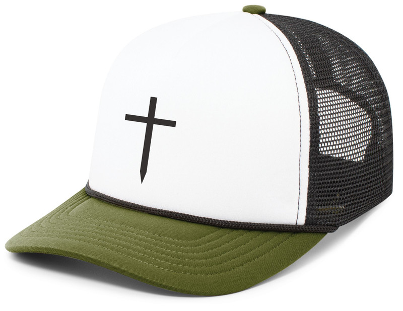 帽子 Triple white cross trucker hat Mens Christian Cross Embroidered Rope Hat Foam Front Mesh Back