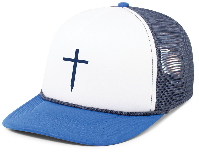 Mens Christian Cross Embroidered Rope Hat Foam Front Mesh Back
