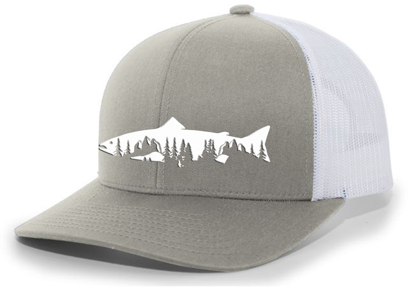 Heritage Pride Freshwater Fish Forest Mountain Scenic Salmon Mens  Embroidered Mesh Back Trucker Hat - Trenz Shirt Company