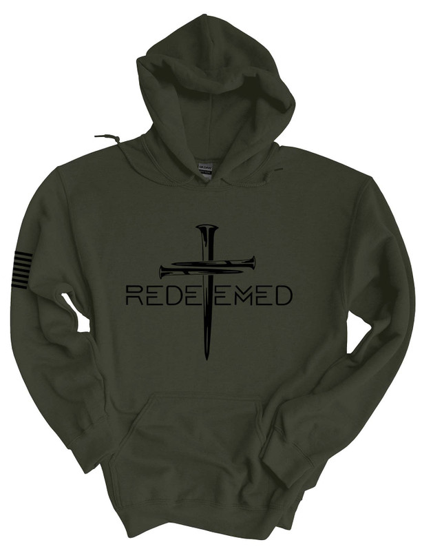 Mens Christian Hoodie Redeemed Nail Cross Hooded Sweatshirt