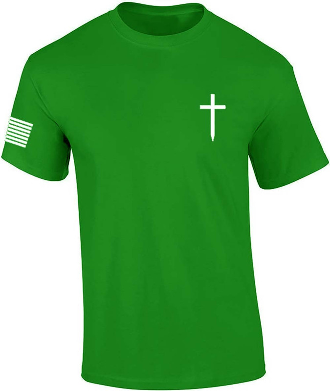 Mens Christian Shirt Faith Cross Crest American Flag Sleeve T