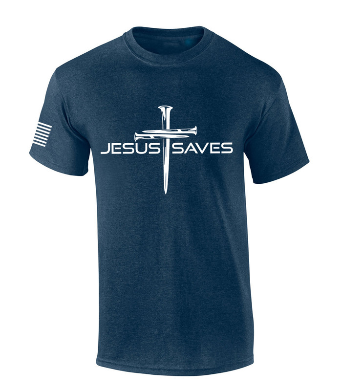Mens Christian Shirt Nail Cross Jesus Saves Short Sleeve T-shirt