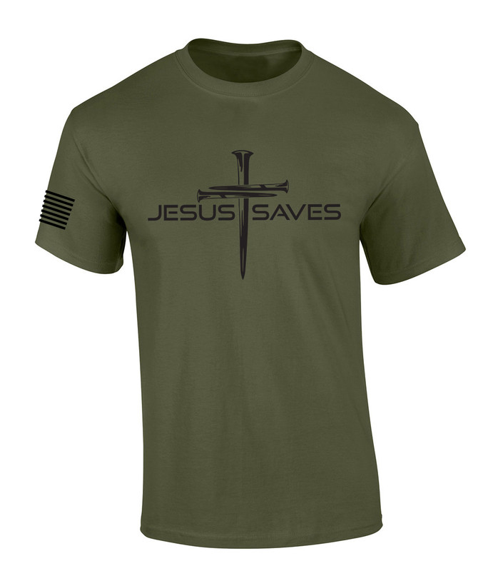 Mens Christian Shirt Nail Cross Jesus Saves Short Sleeve T-shirt