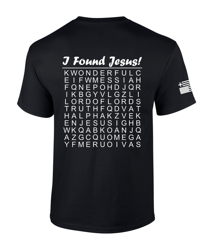 Mens Christian Shirt I Found Jesus Funny Crossword Puzzle Back