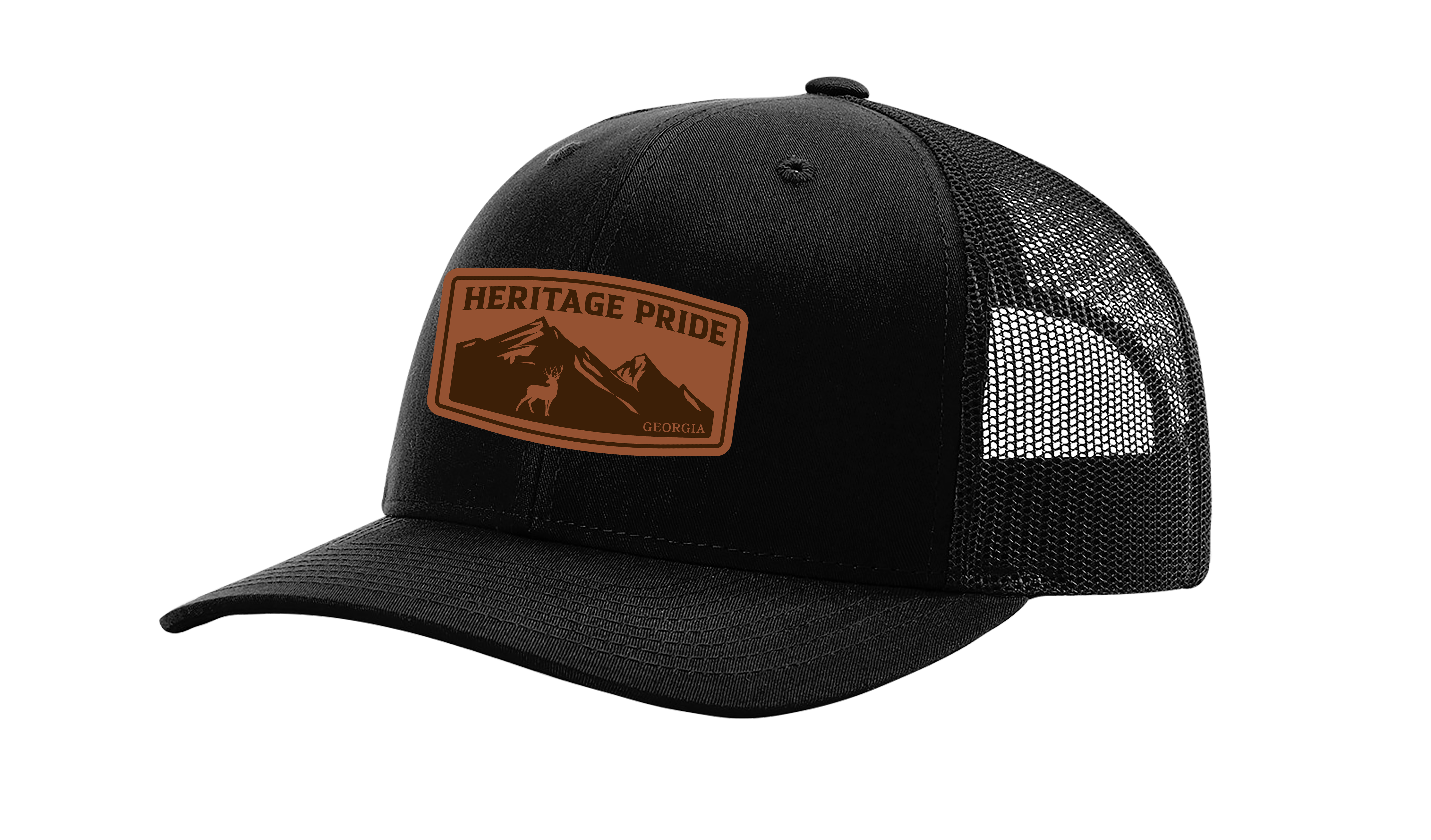 Heritage Pride Laser Engraved Leather Patch Mountain Range Mesh Back Trucker Hat - Bild 4 von 6