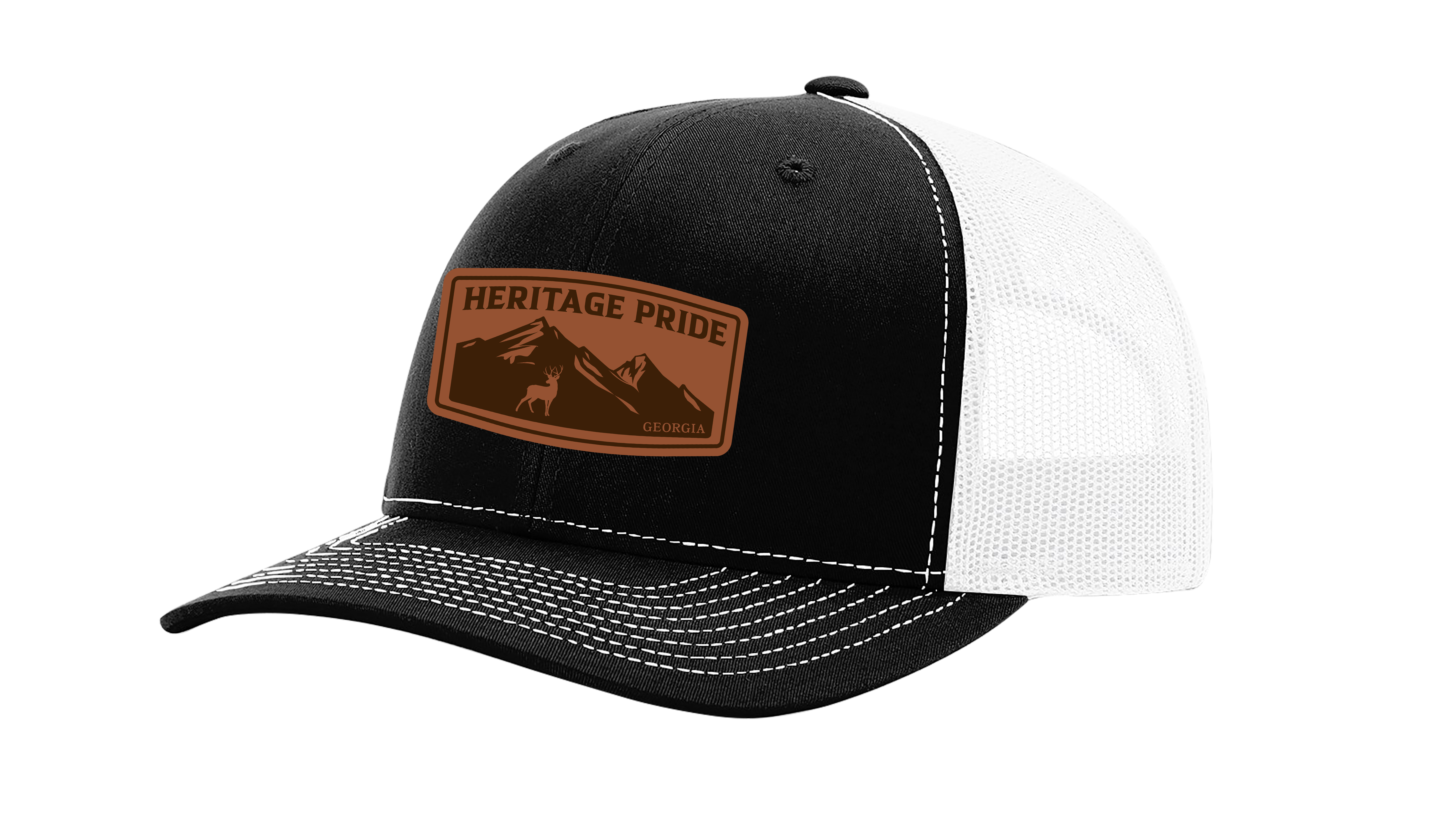 Heritage Pride Laser Engraved Leather Patch Mountain Range Mesh Back Trucker Hat - Bild 5 von 6