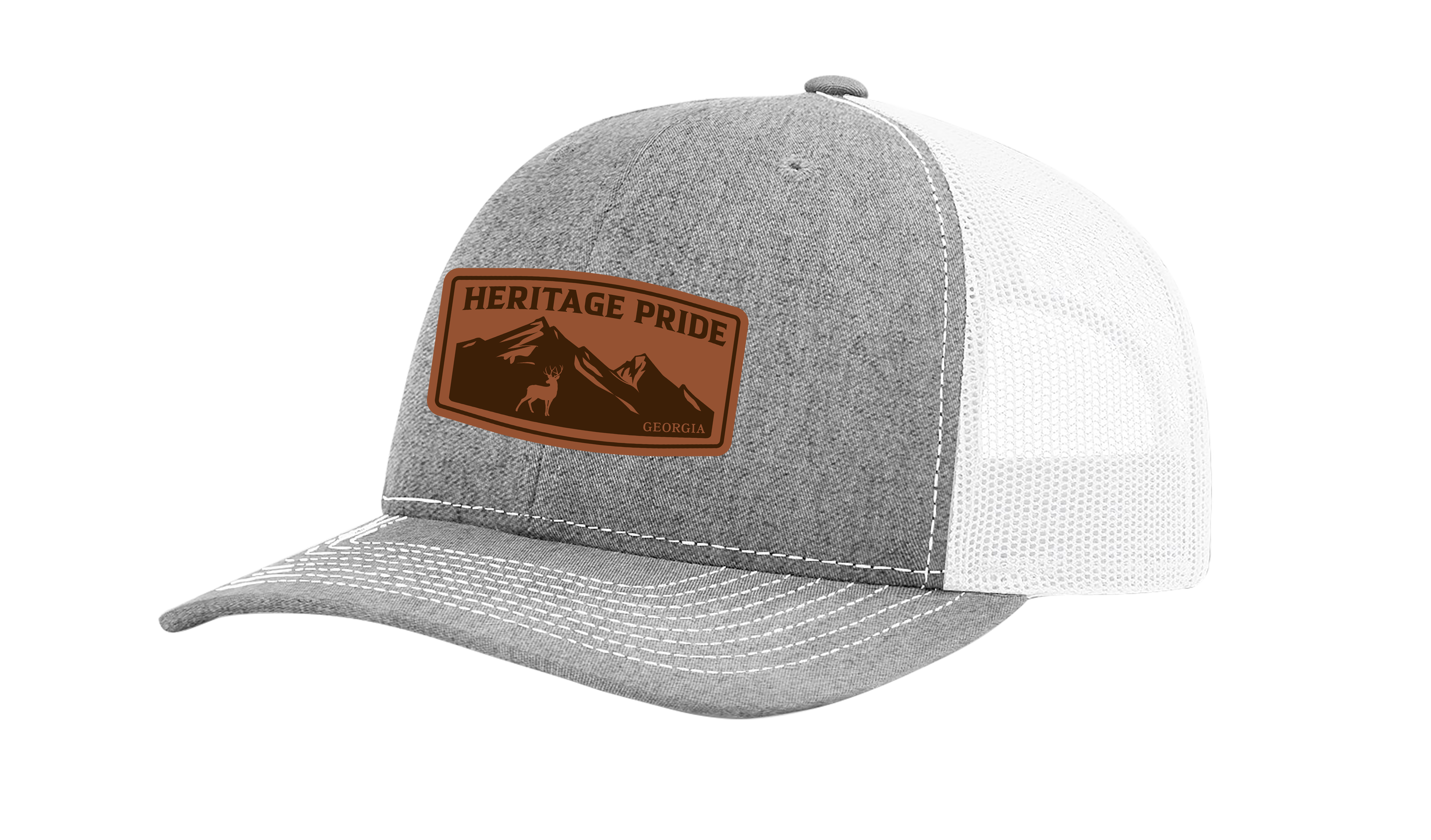 Heritage Pride Laser Engraved Leather Patch Mountain Range Mesh Back Trucker Hat - Bild 6 von 6