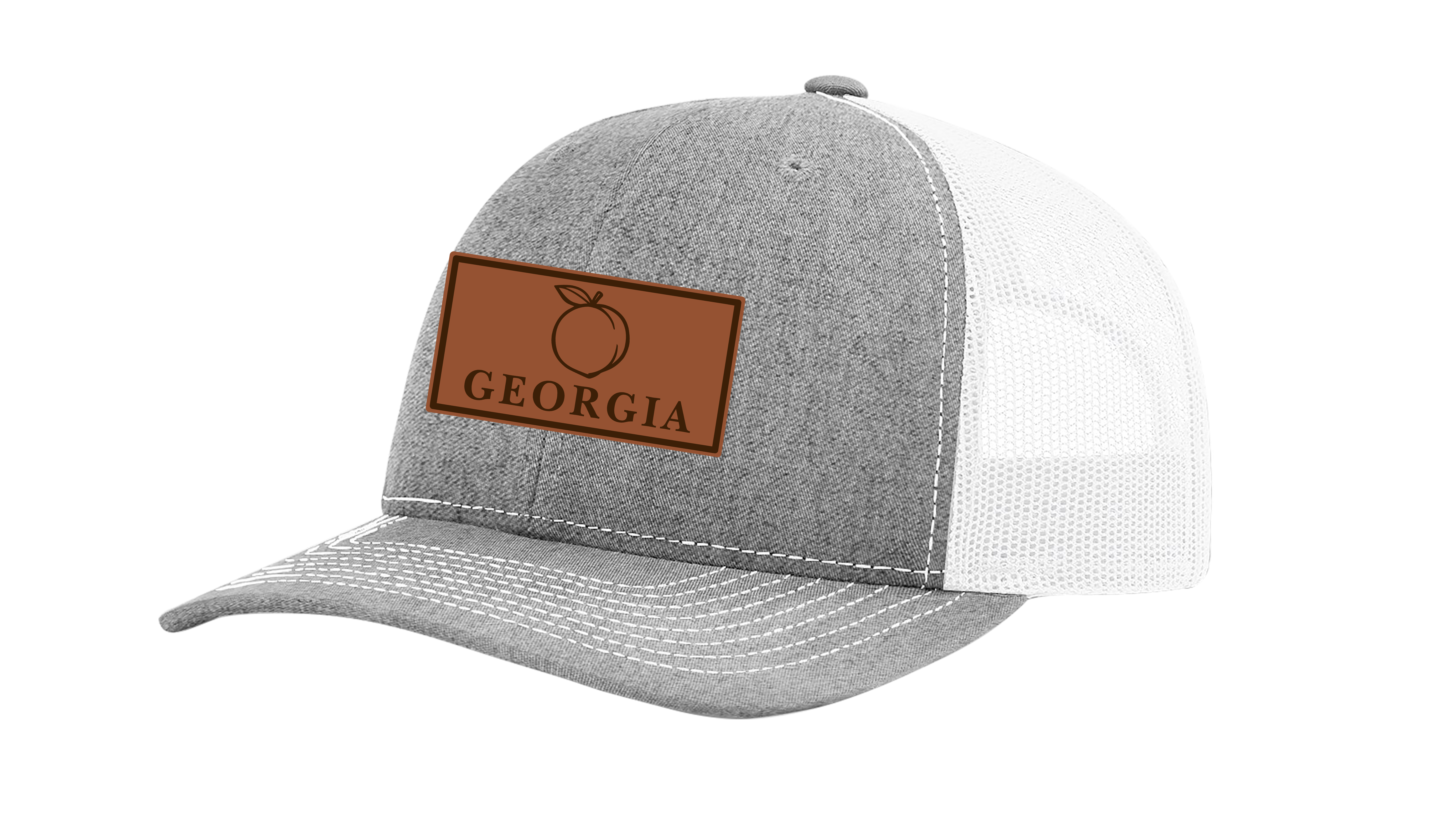 Heritage Pride Laser Engraved Leather Patch Georgia Peach Mesh Back Trucker Hat - Bild 5 von 6