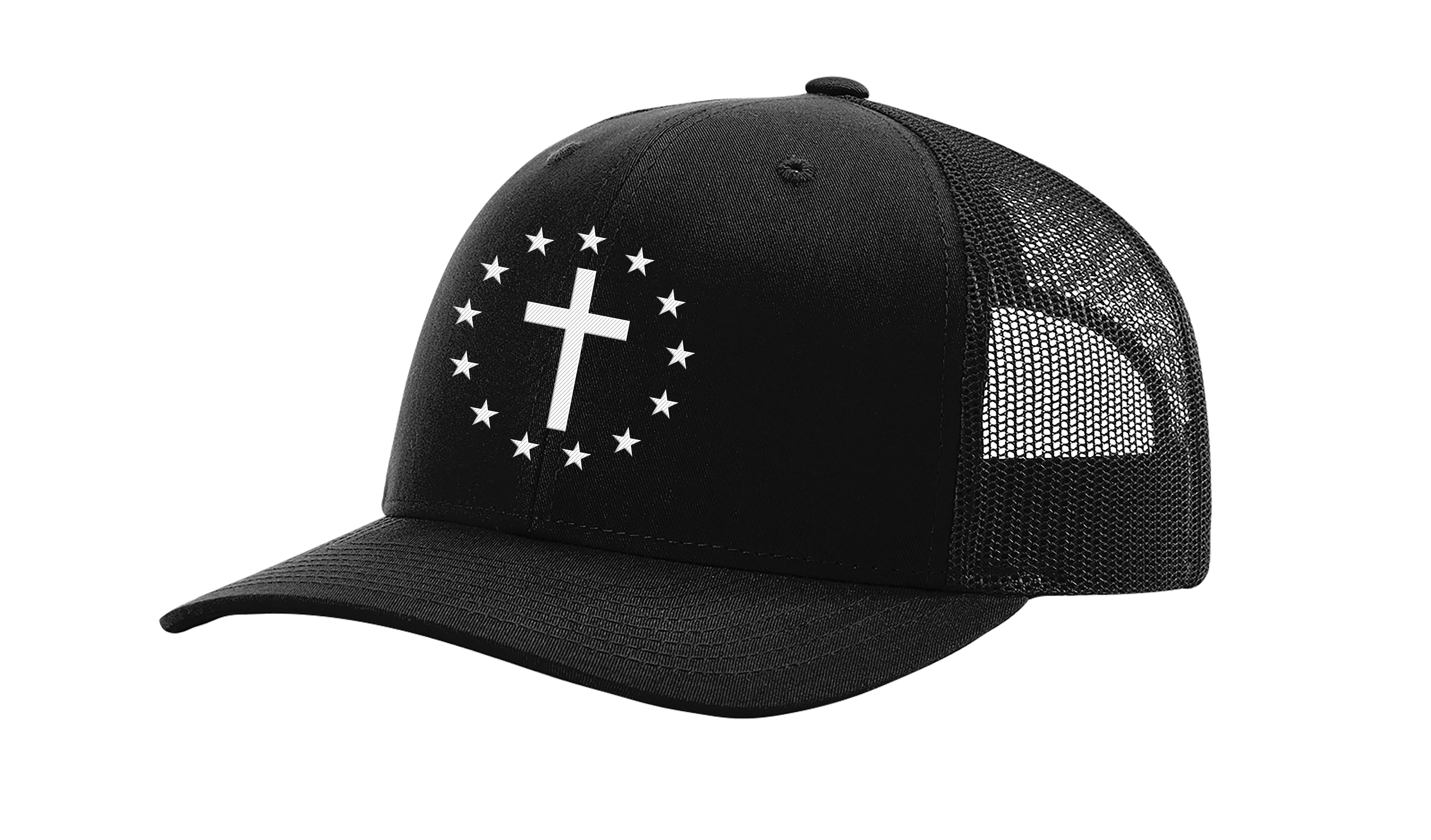 Men's Christian Cross Patriotic 13 Stars Betsy Ross American Flag Embroidered - Picture 1 of 16