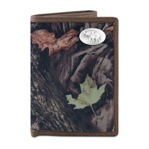 NCAA Alabama Crimson Tide Mossy Oak Camo Trifold Wallet – Nylon & Leather, Silver Concho, Officially Licensed