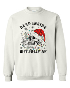 Christmas Sweatshirt Dead Inside But Jolly AF Skull Holiday Lights