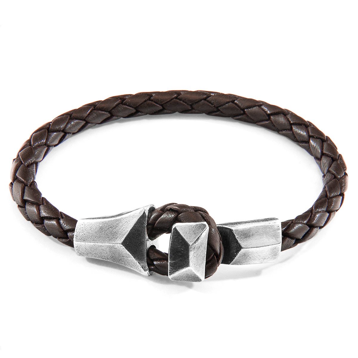 Anchor & Crew Cacao Brown Alderney Silver and Braided Leather Bracelet
