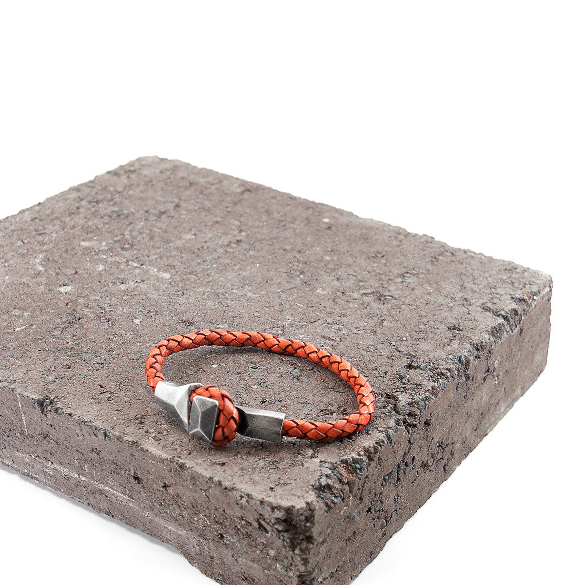 Anchor & Crew Amber Red Alderney Silver and Braided Leather Bracelet