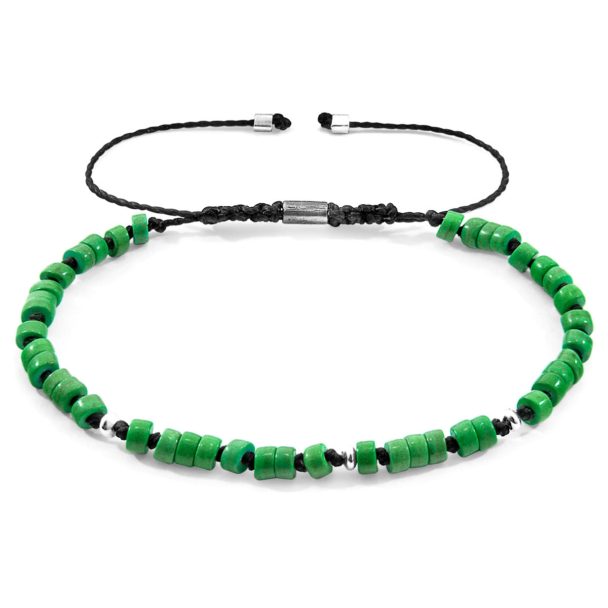 Green Turquoise Percy Silver and Stone SKINNY Macrame Bracelet