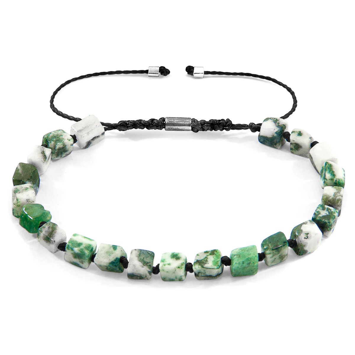 Green Natural Tree Agate Ralph Silver and Stone SKINNY Macrame Bracelet