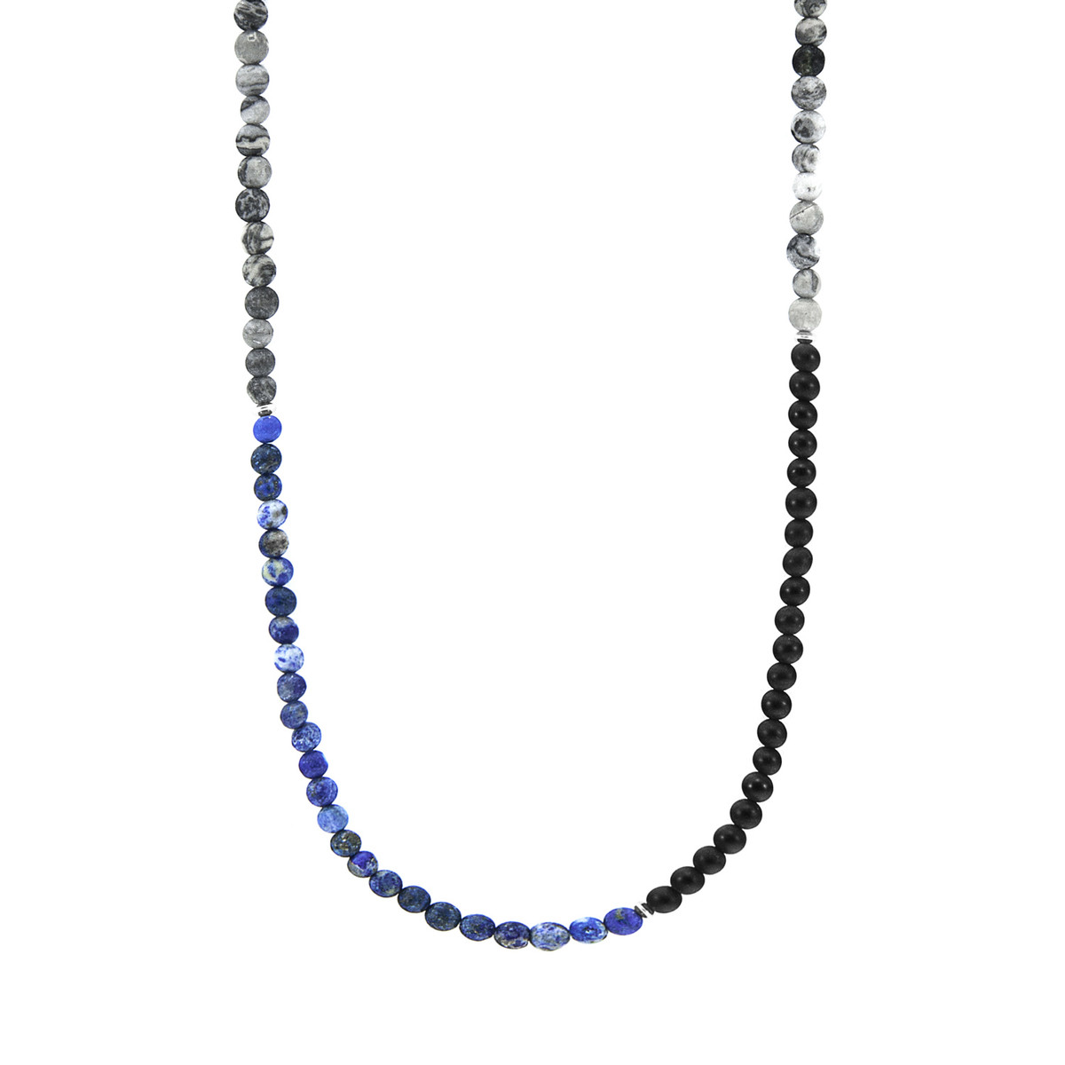 Blue Sodalite Black Onyx and Grey Jasper Isaac Silver and Stone SKINNY Necklace x Wrap Bracelet