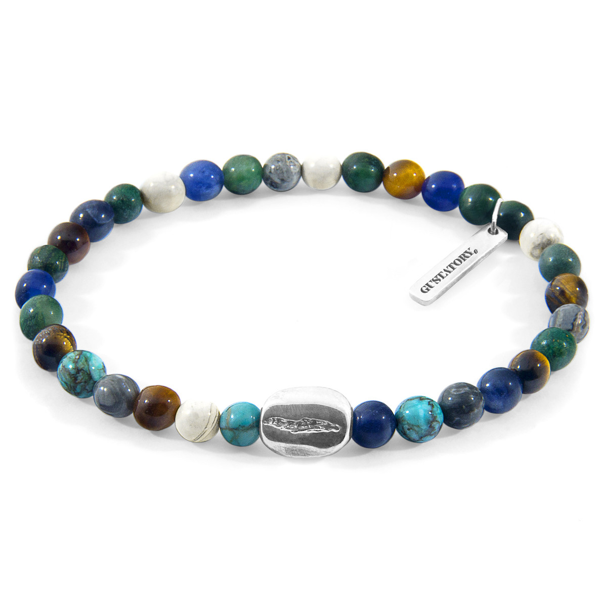 Multicoloured Multi-Gem GUSTATORY Coffee Bean Silver and Stone Bracelet