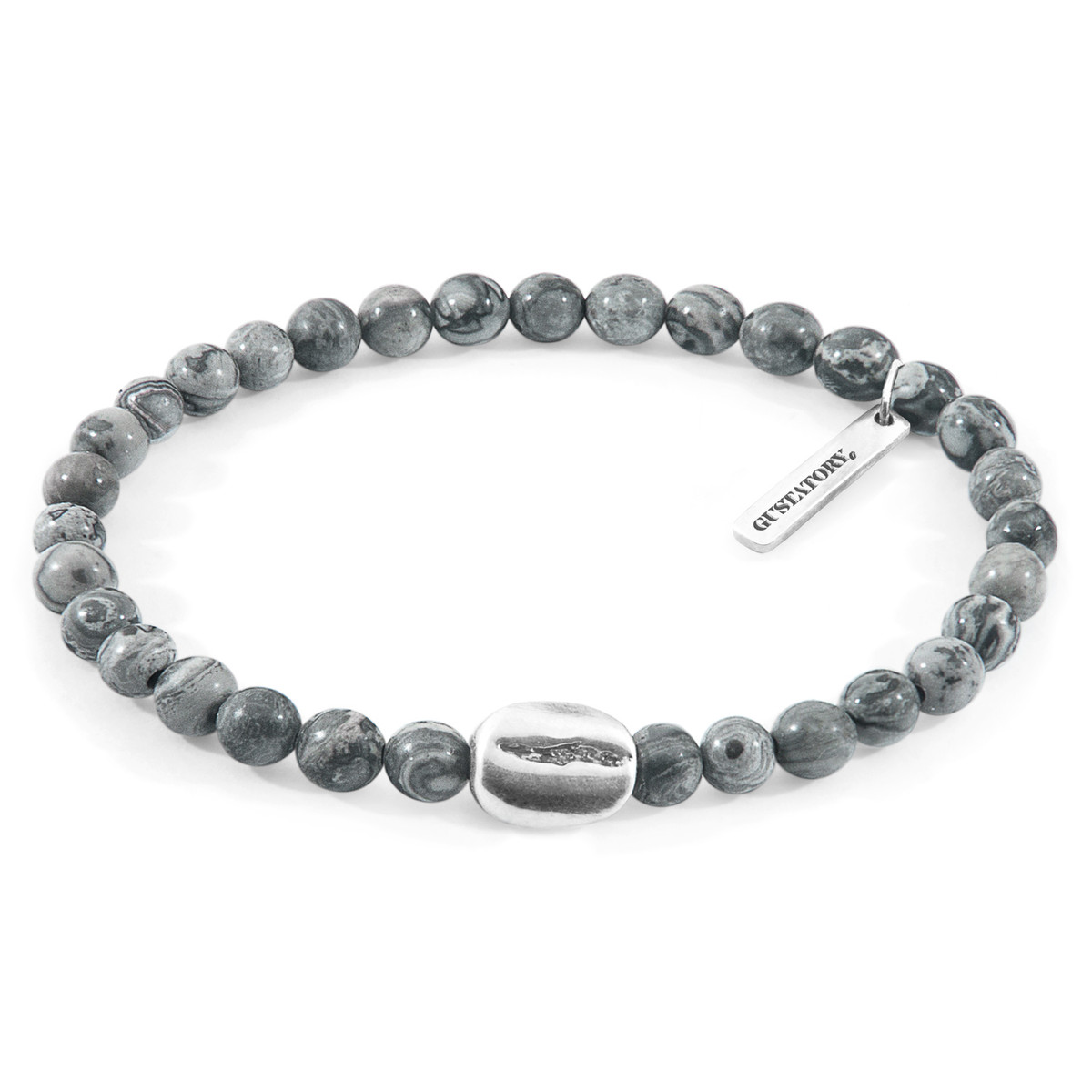 Grey Jasper GUSTATORY Coffee Bean Silver and Stone Bracelet