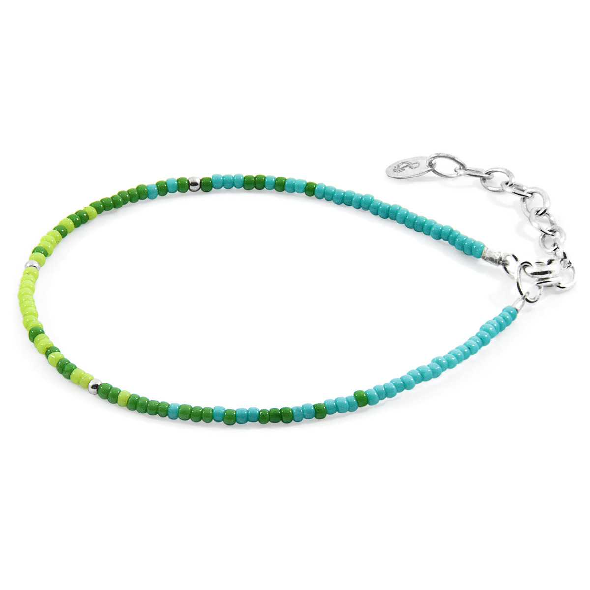 Green - Turquoise Paulina Silver and Miyoko Glass Bracelet