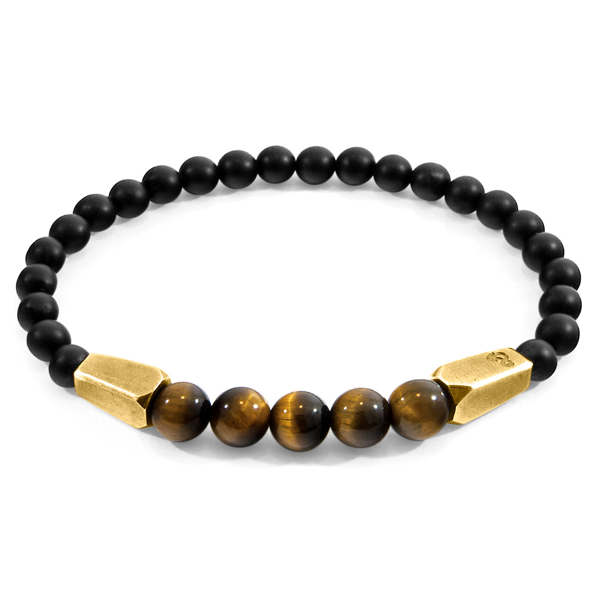 Brown Tigers Eye Hukou 9ct Yellow Gold and Stone Bracelet