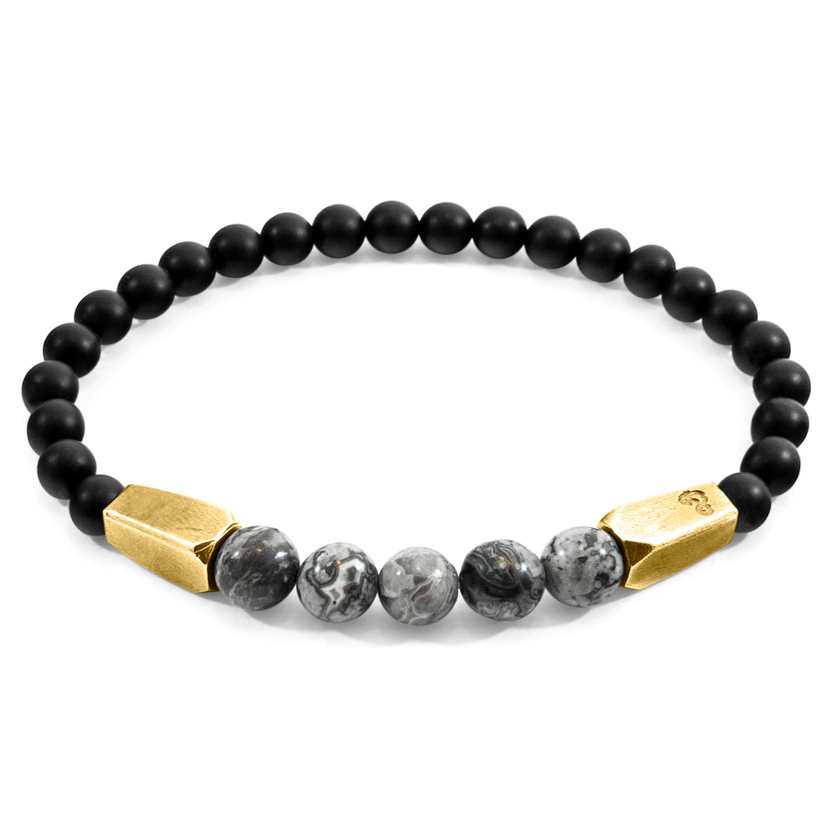 Grey Jasper Hukou 9ct Yellow Gold and Stone Bracelet