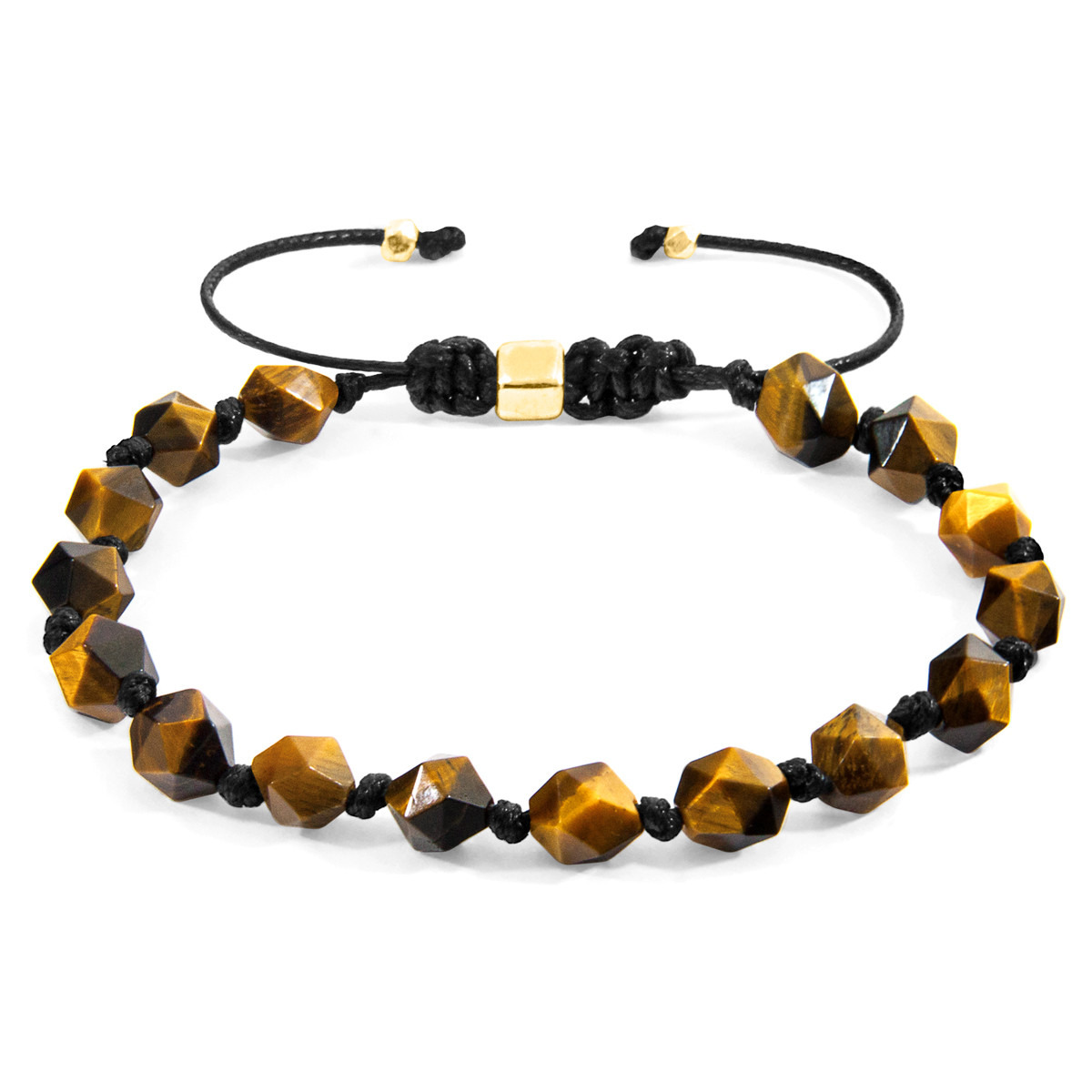 Brown Tigers Eye Zebedee 9ct Yellow Gold and Stone Beaded Macrame Bracelet