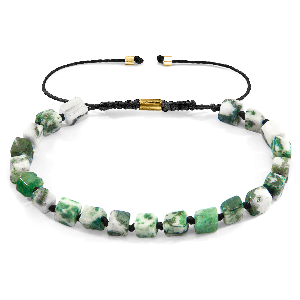 Green Natural Tree Agate Ralph 9ct Yellow Gold and Stone SKINNY Macrame Bracelet