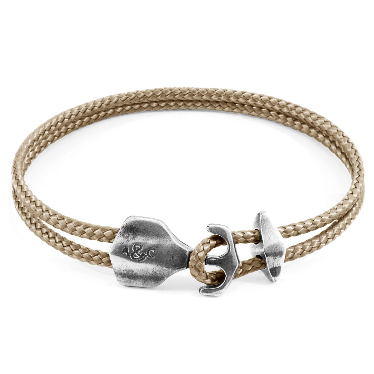 Sand Brown Delta Anchor Silver and Rope Bracelet