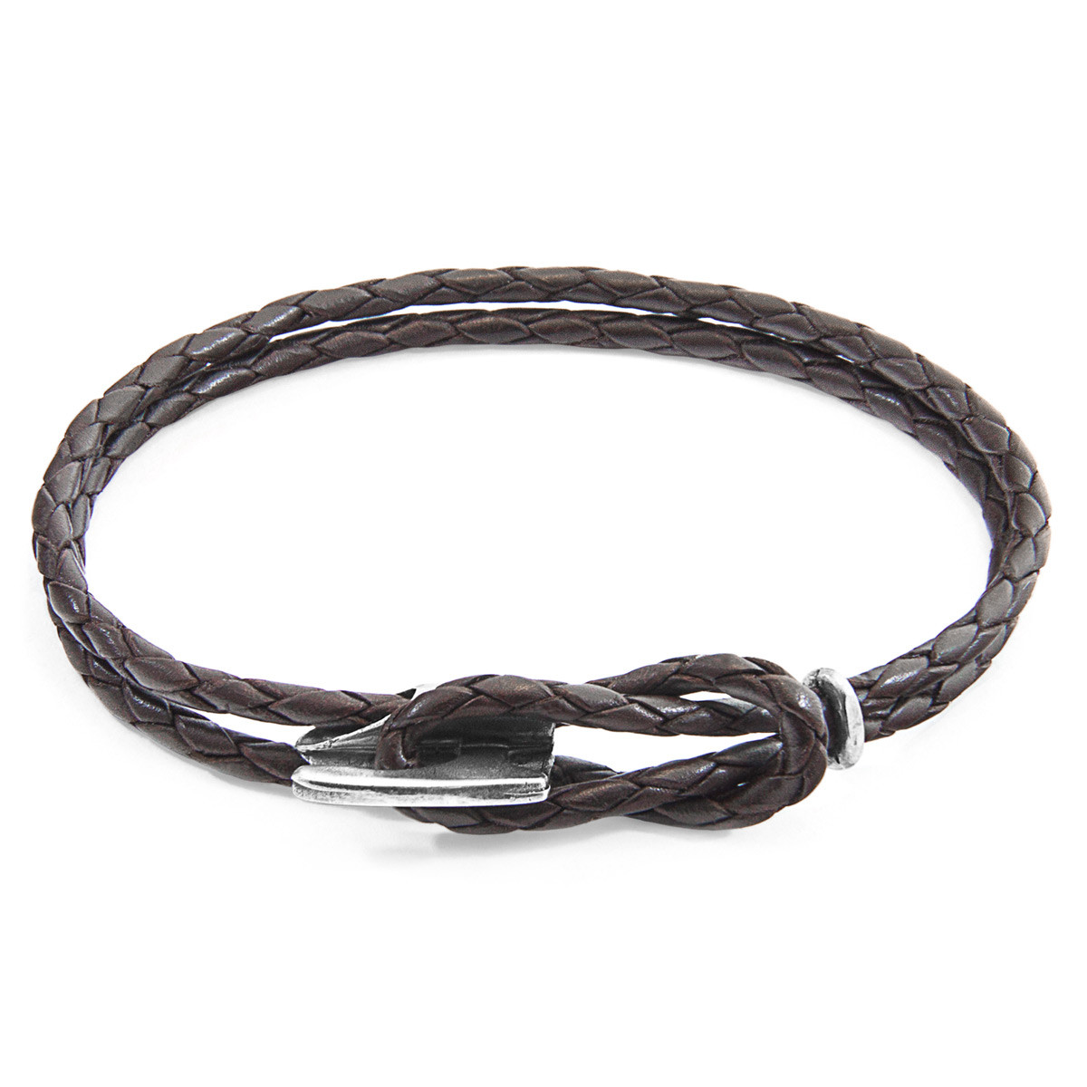 Anchor & Crew Dark Brown Padstow Silver and Braided Leather Bracelet