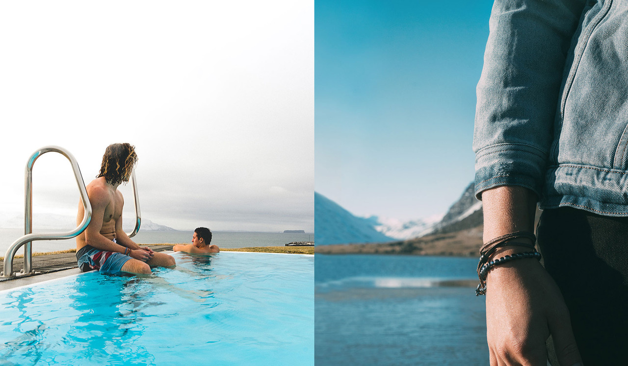 Mens Silver Leather And Stone Bracelets