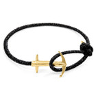 Anchor & Crew Raven Black Admiral Anchor 9ct Yellow Gold and Stingray Leather Bracelet