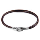 Anchor & Crew Mocha Brown Tenby Silver and Round Leather Bracelet