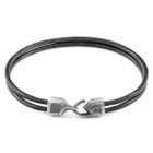 Anchor & Crew Shadow Grey Cromer Silver and Round Leather Bracelet