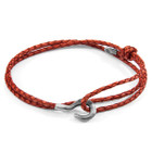 Anchor & Crew Amber Red Charles Silver and Braided Leather SKINNY Bracelet