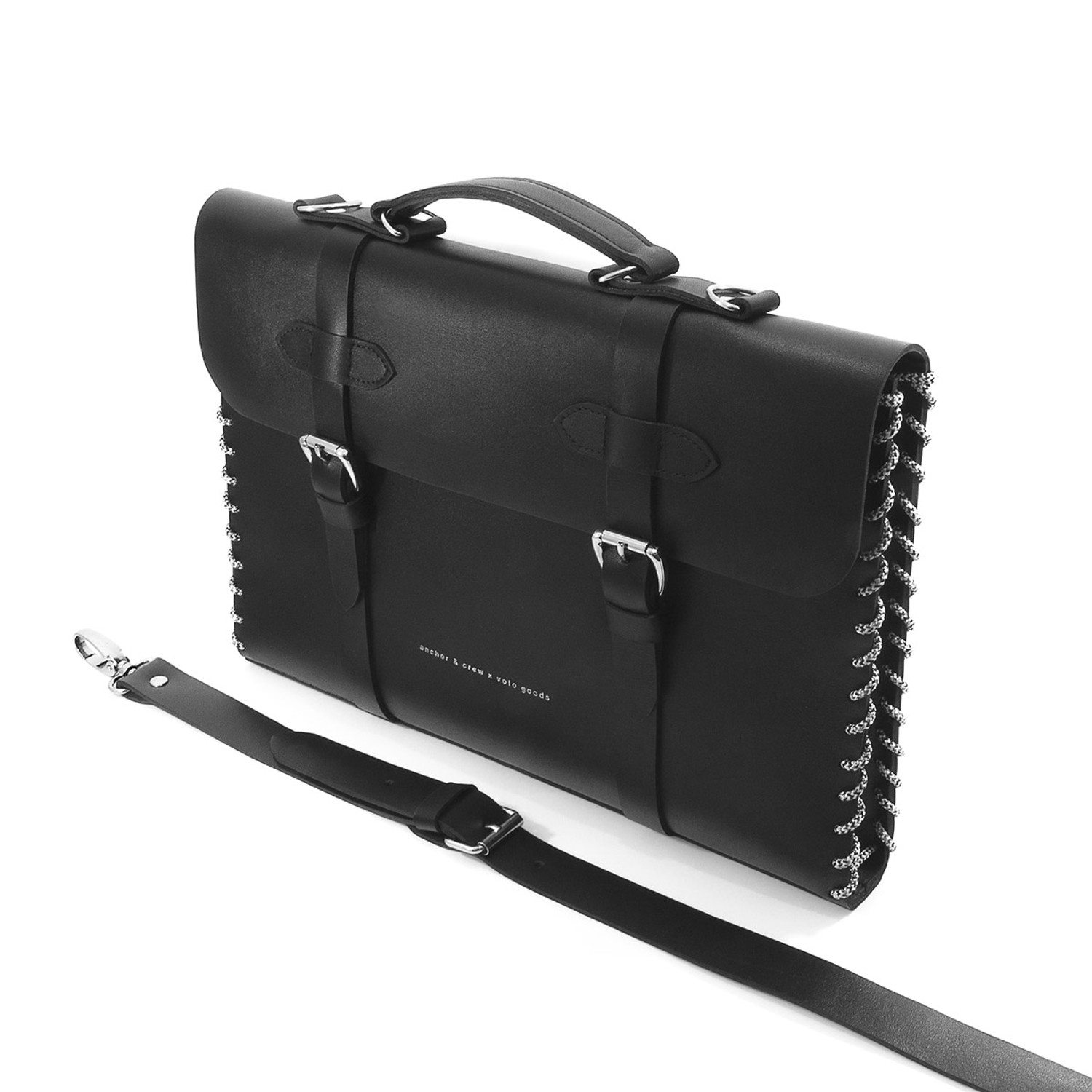 Anchor & Crew Small Graphite Black Rufford Leather and Rope Briefcase