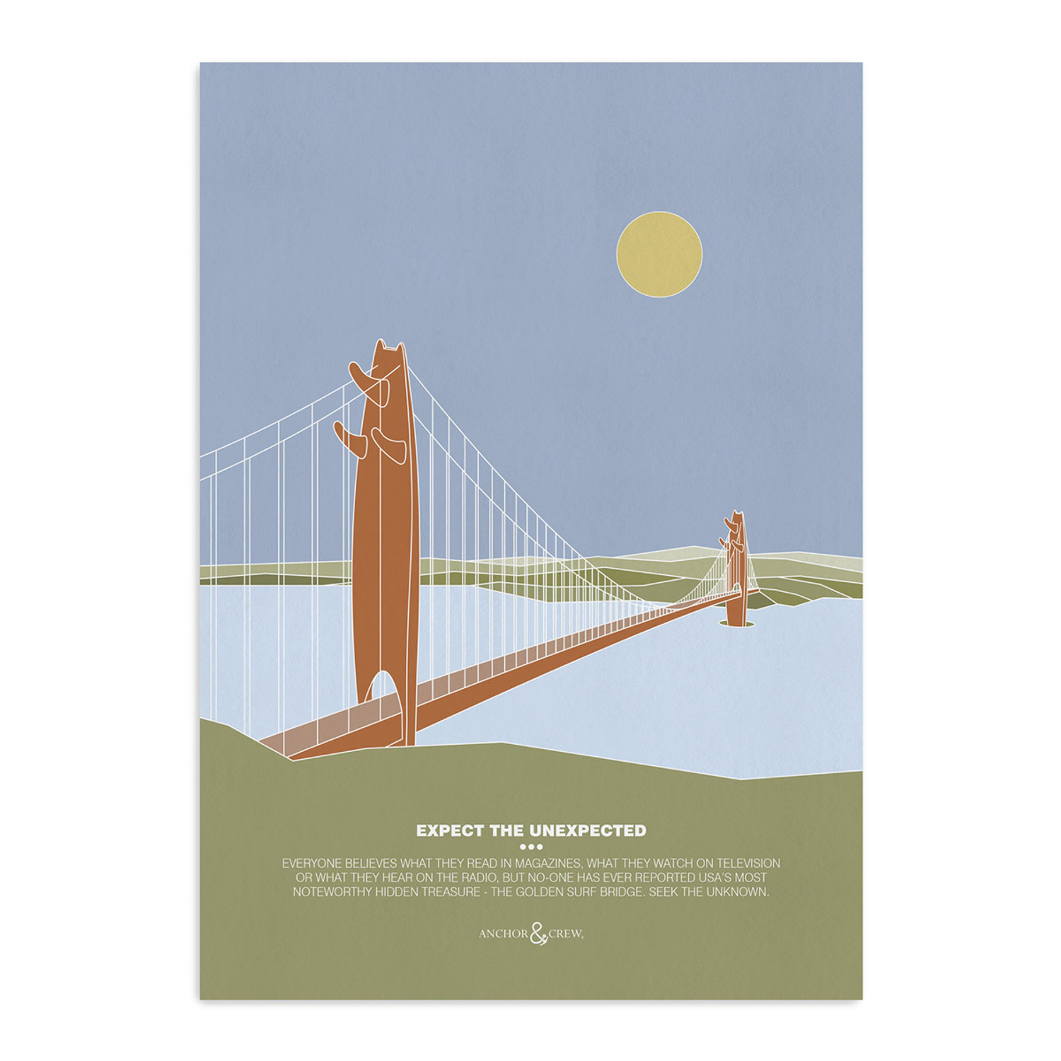 Anchor & Crew The Golden Surf Bridge Archival Giclée Paper A3 Wall Print