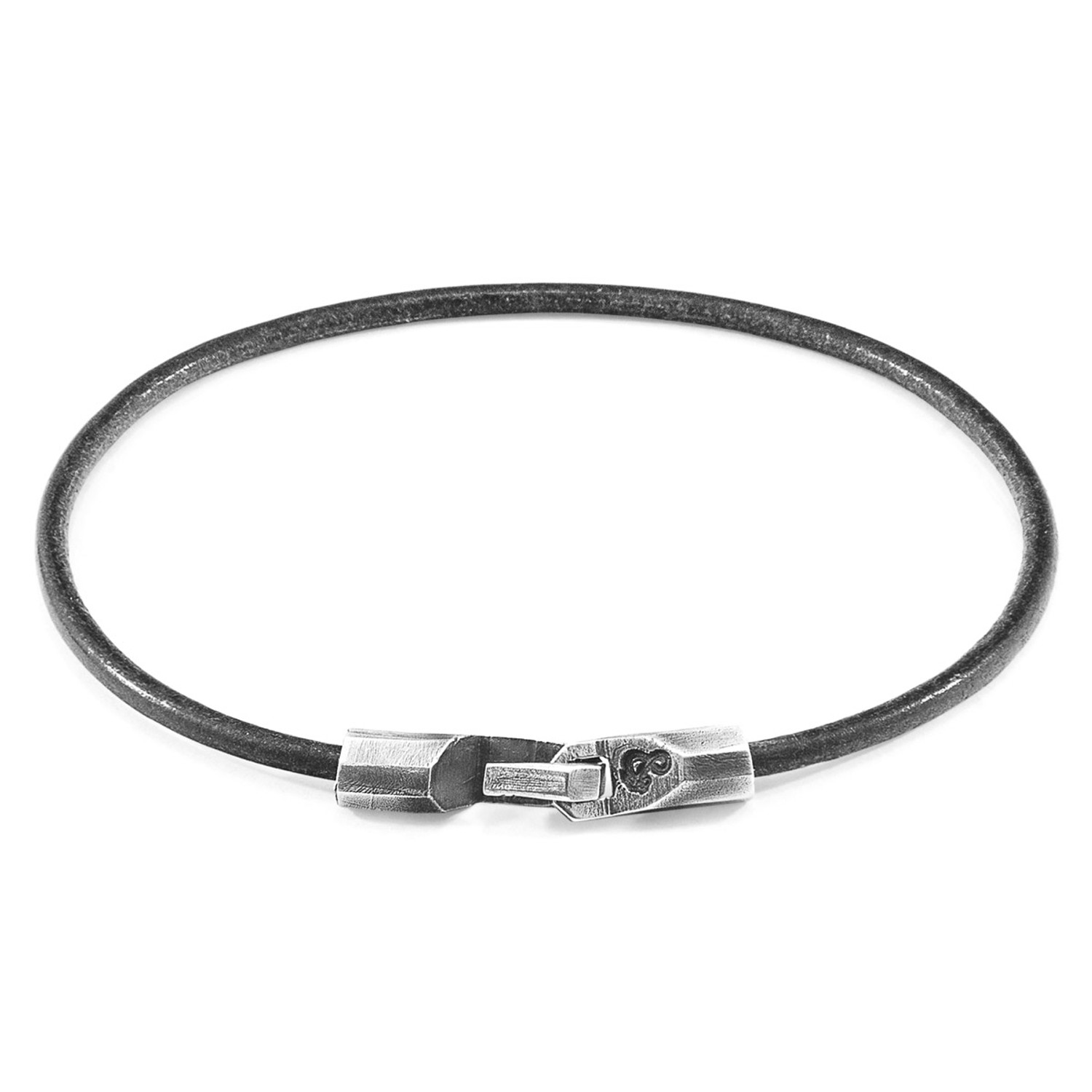 Anchor & Crew Shadow Grey Talbot Silver and Round Leather Bracelet