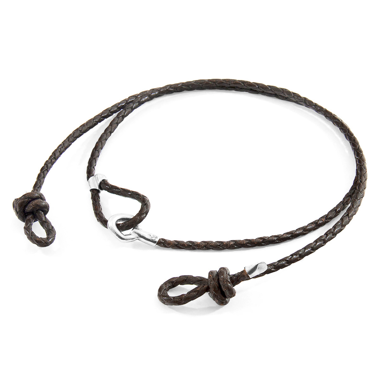 Anchor & Crew Dark Brown Blake Silver and Braided Leather Eyewear Strap