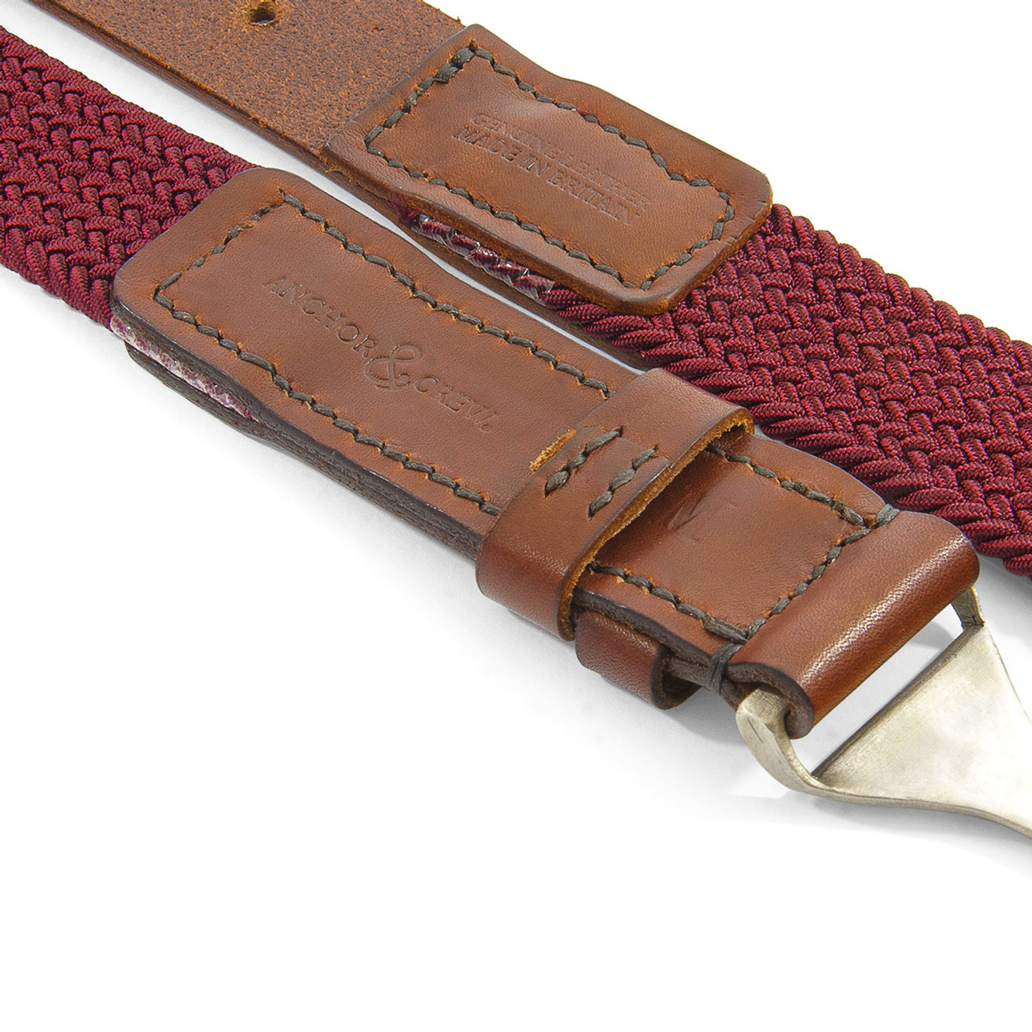 Anchor & Crew Burgundy Braid Harleck Leather and Nickel Belt