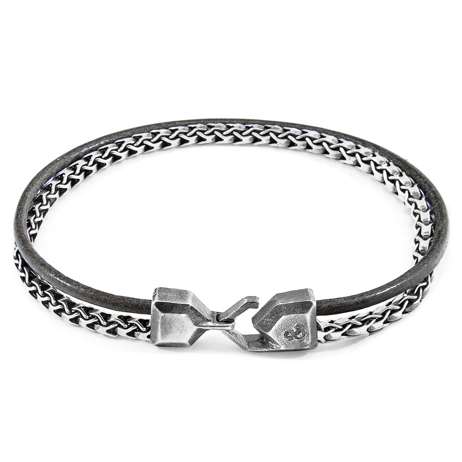 Anchor & Crew Shadow Grey Bowspirit Mast Silver and Round Leather Bracelet 