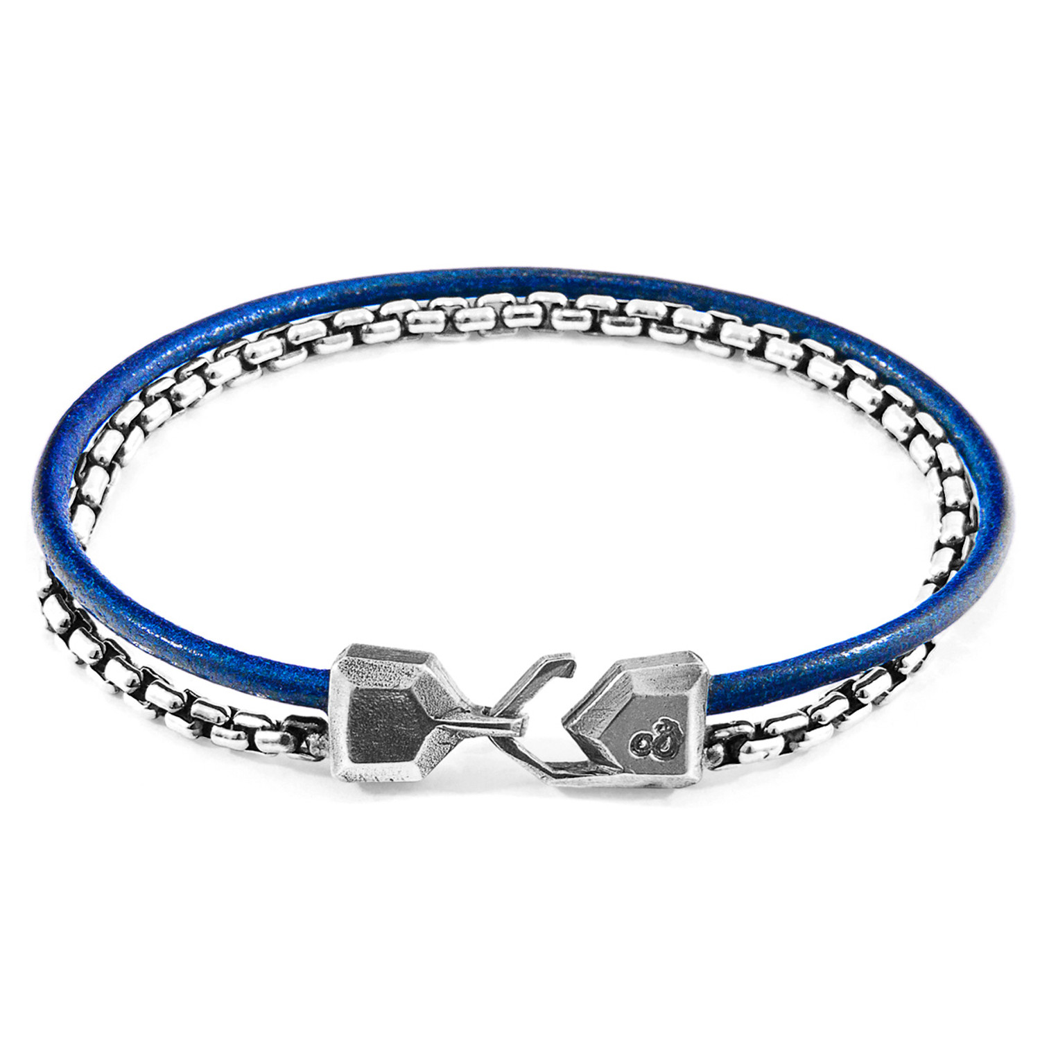Anchor & Crew Azure Blue Moonraker Mast Silver and Round Leather Bracelet 
