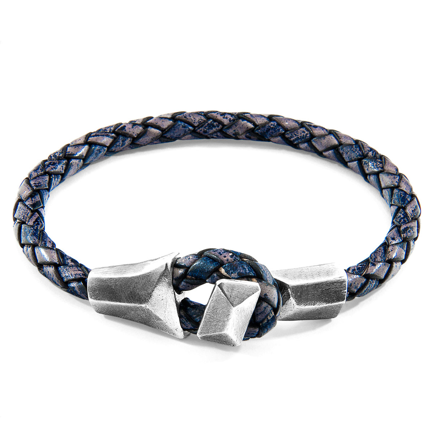 Anchor & Crew Indigo Blue Alderney Silver and Braided Leather Bracelet