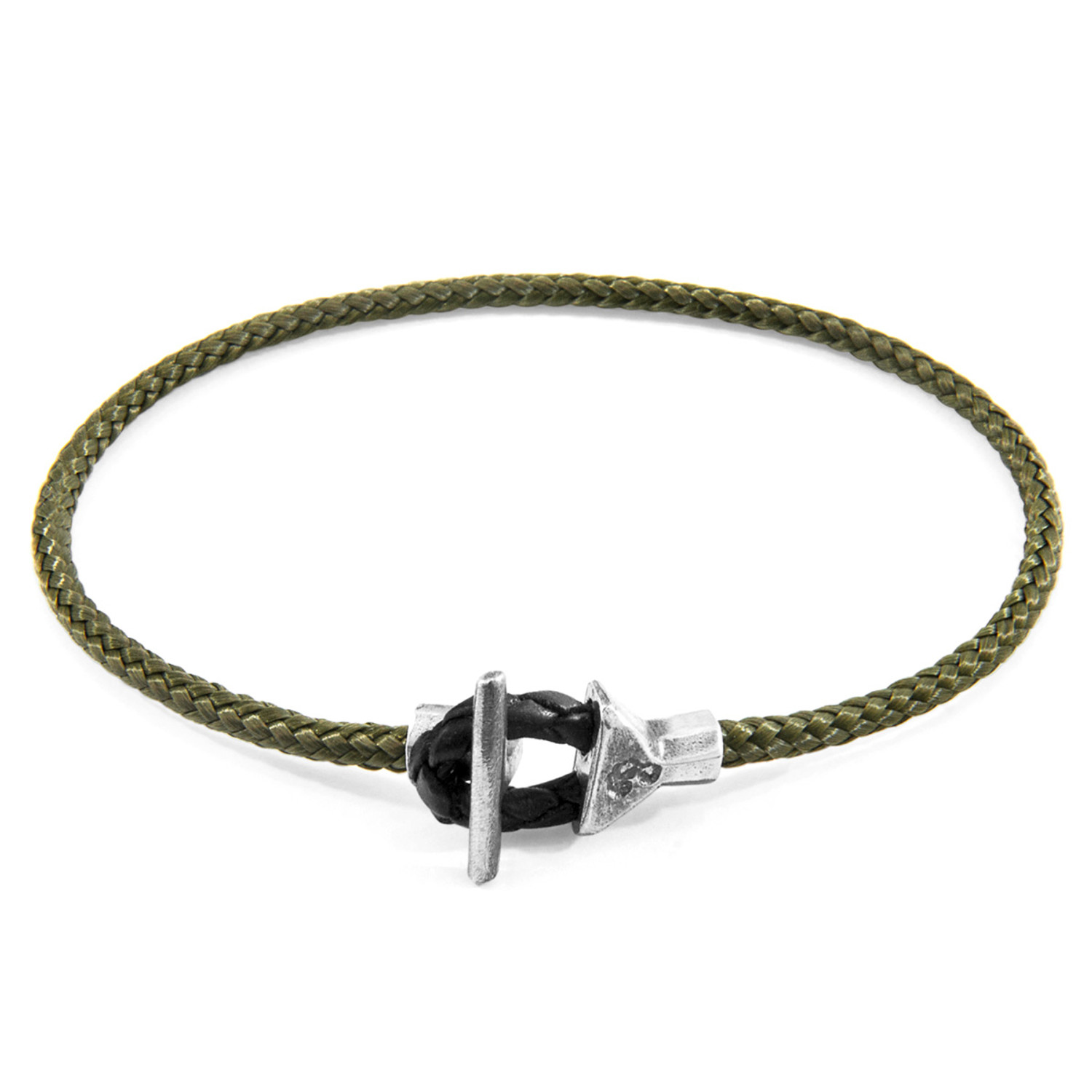 Anchor & Crew Khaki Green Cullen Silver and Rope Bracelet
