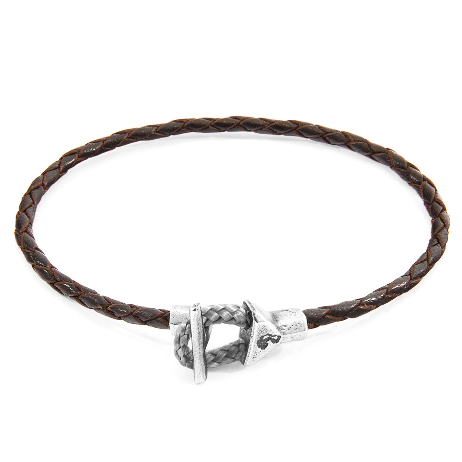 Anchor & Crew Dark Brown Cullen Silver and Braided Leather Bracelet