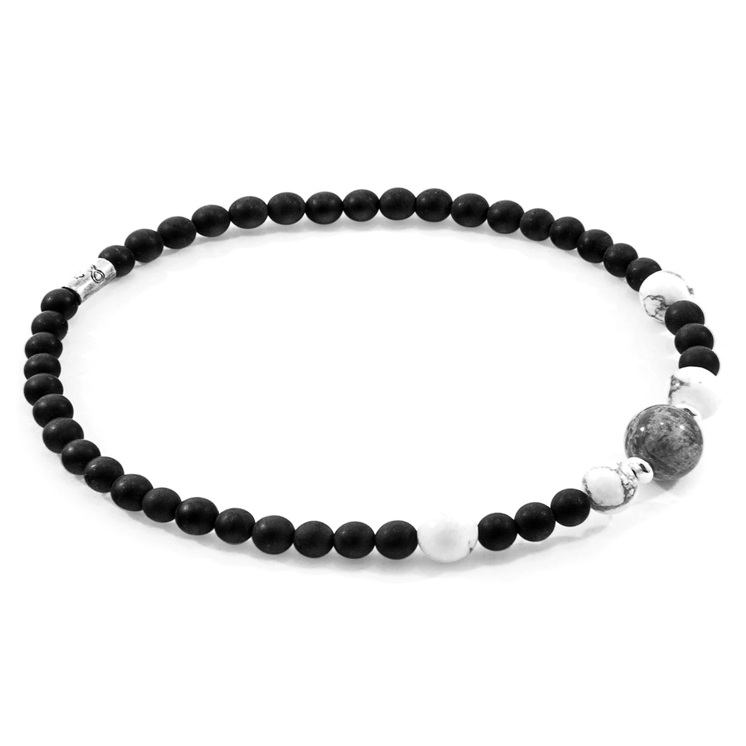 Anchor & Crew Black Onyx, White Howlilte and Grey Jasper Frederick Silver and Stone SKINNY Bracelet