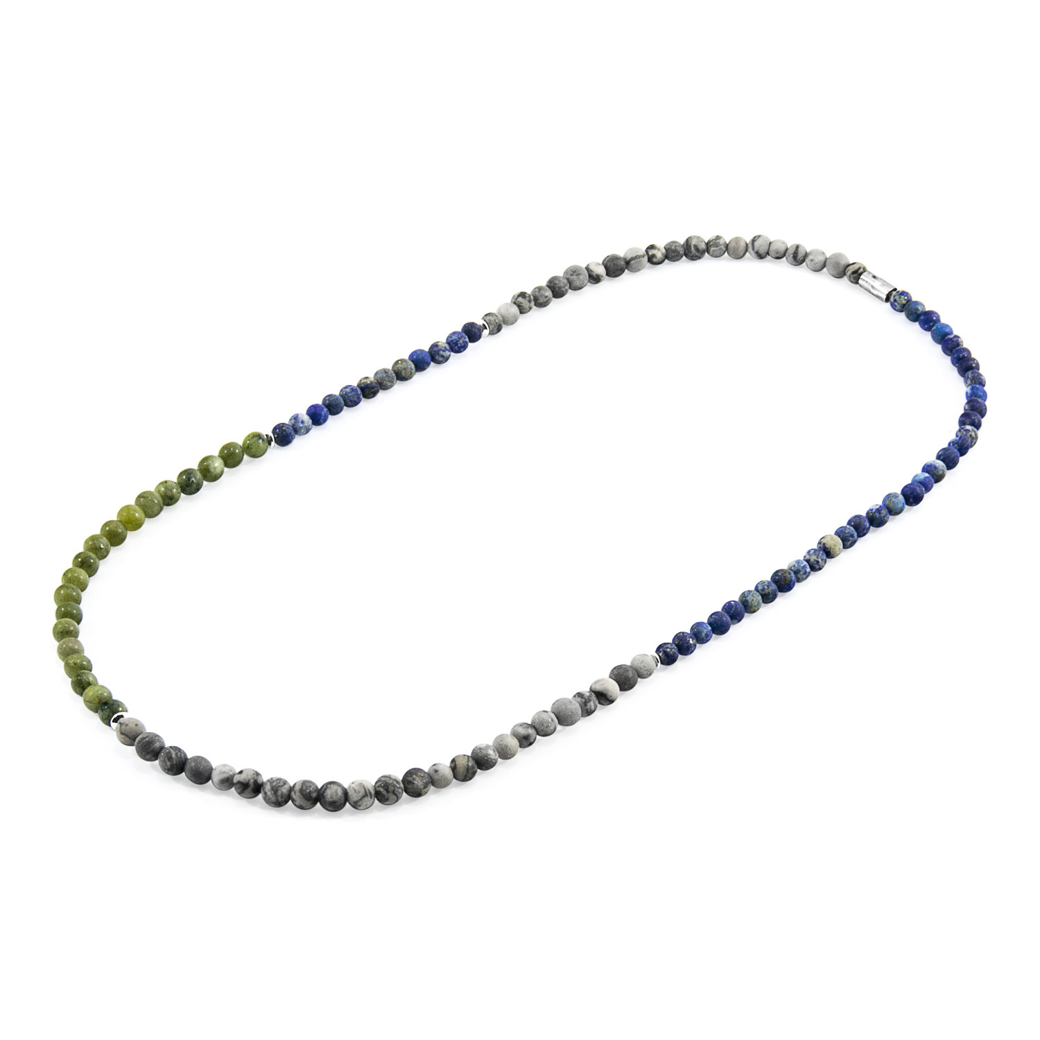 Anchor & Crew Grey Jasper, Green Jade and Blue Sodalite Isaac Silver and Stone SKINNY Necklace x Wrap Bracelet