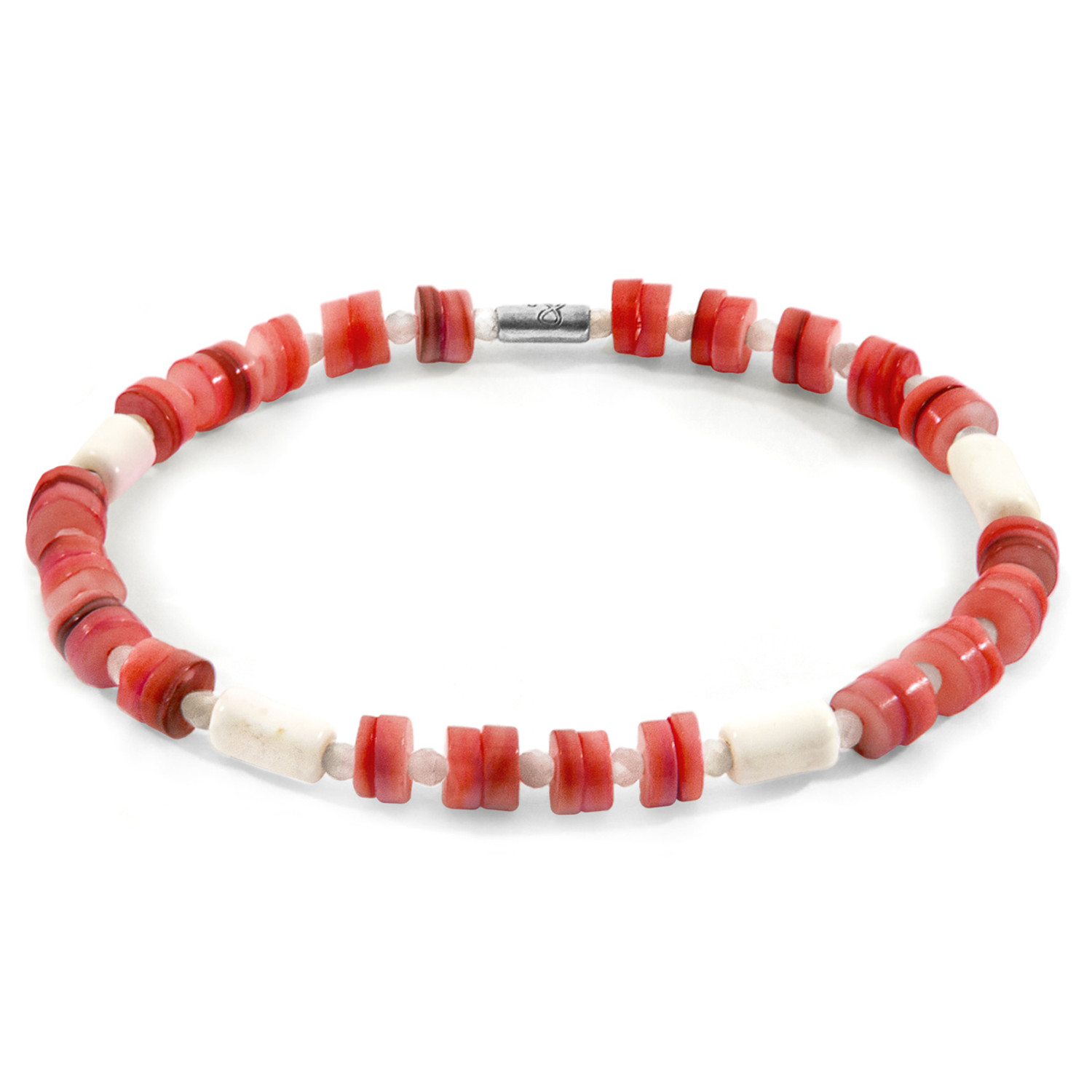 Anchor & Crew Red Maisie Silver and Freshwater Shell SKINNY Bracelet