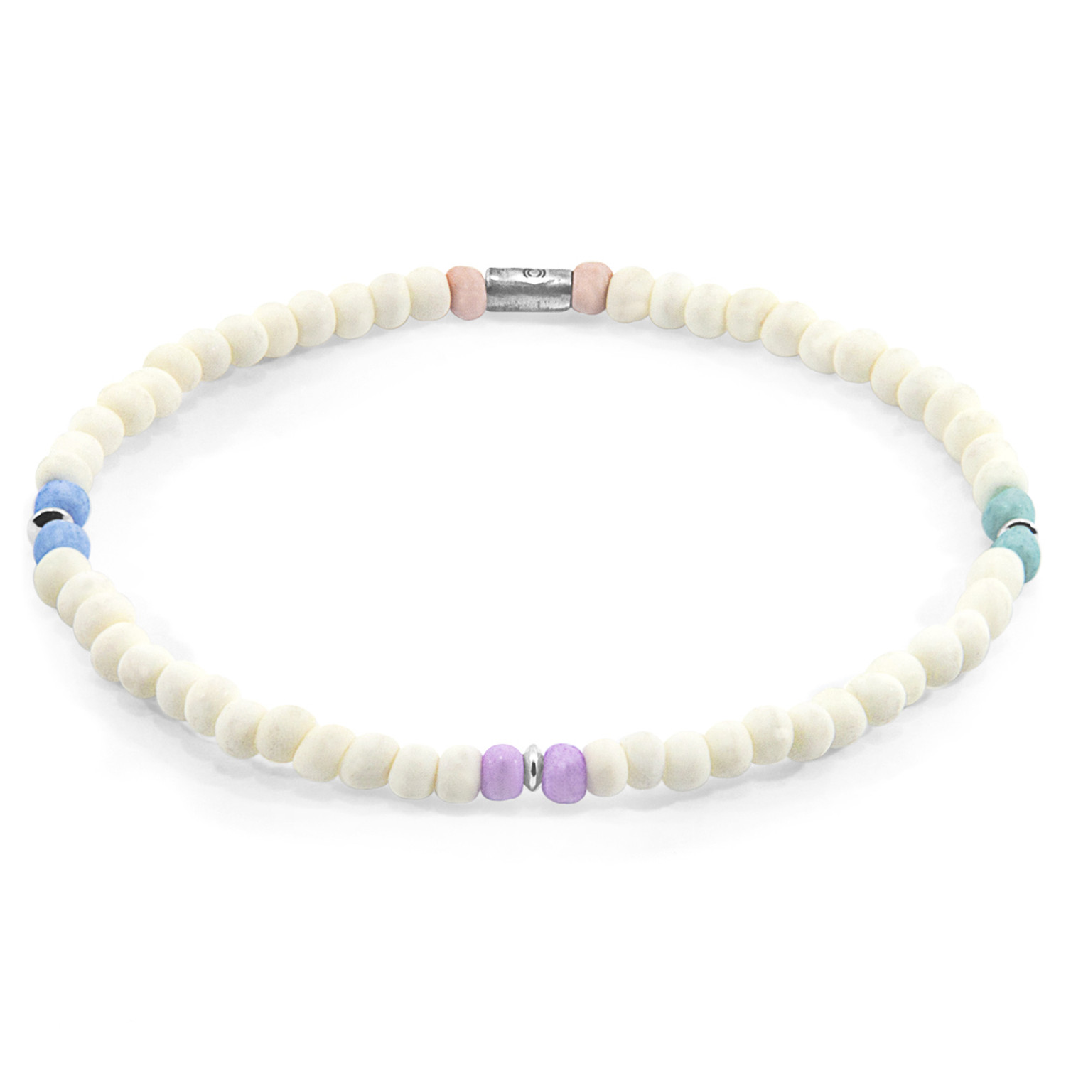 Anchor & Crew Pastel Off White - Multicoloured Evelyn Silver and Glass SKINNY Bracelet 